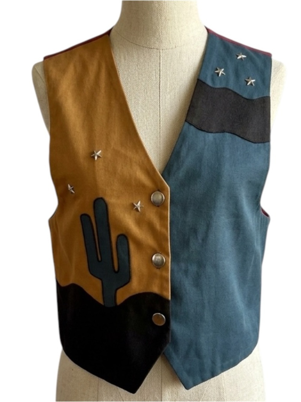 Lilia Smitty Western Attitude Cactus Vest Medium Cotton Studded Cowgirl Texan